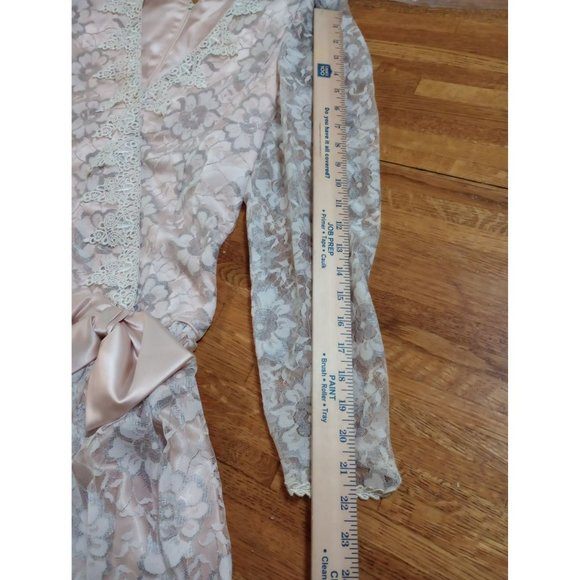 Vintage floral lace MIDI peach formal Denise wedding dress women's 12 - Picture 13 of 16